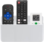 3 Slot Adjustable Remote Control Holder Wall Mount, TV Remote Box Hollow Bottom Slot Easy Phone Charging, Self Adhesive Remote Holder,Wall Pen Holder Storage Accessories for Home Office School (White)