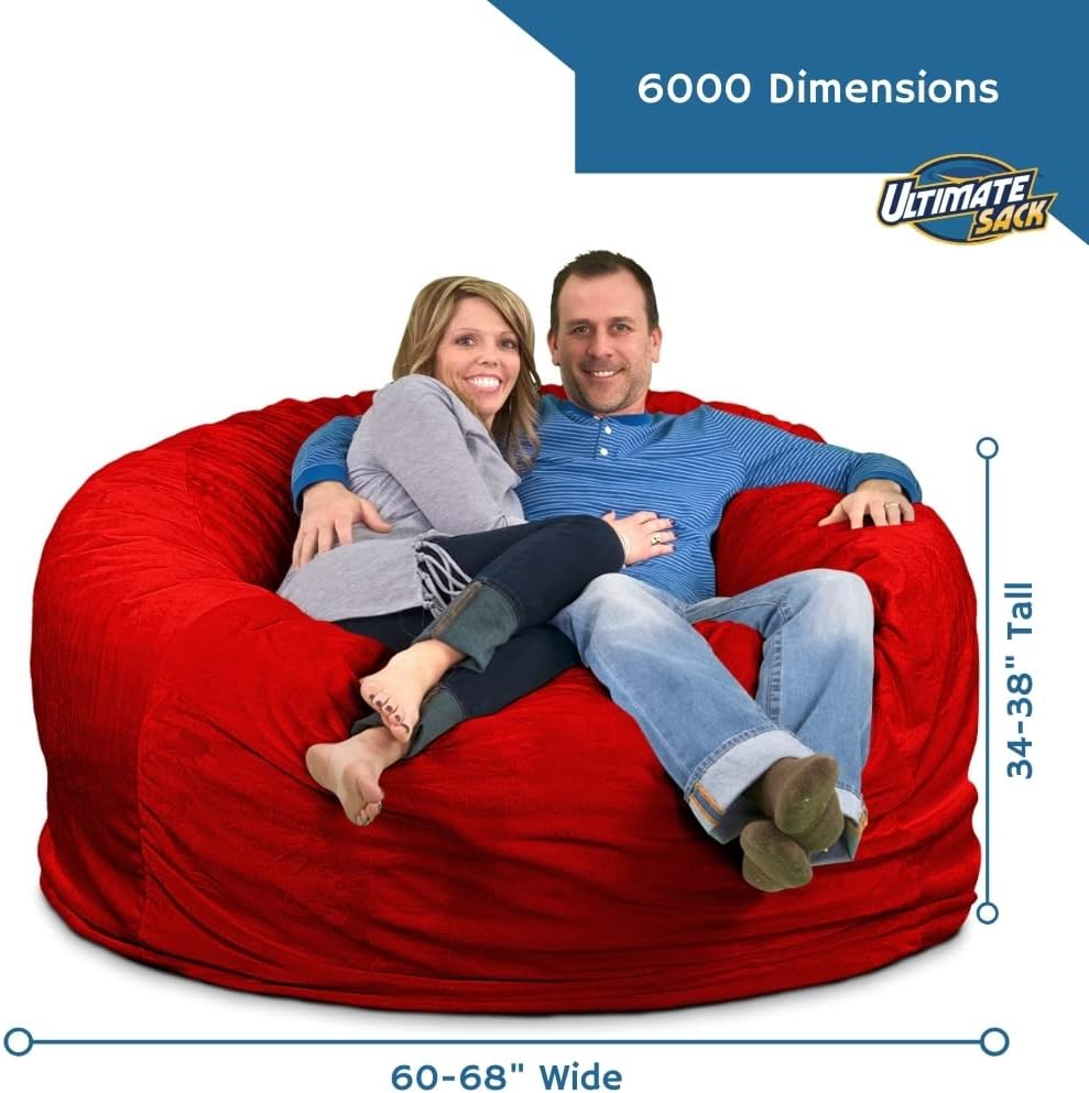Ultimate Sack 6000 6-Foot Bean Bag Chair, Charcoal Fur Cover – Oversized Foam...