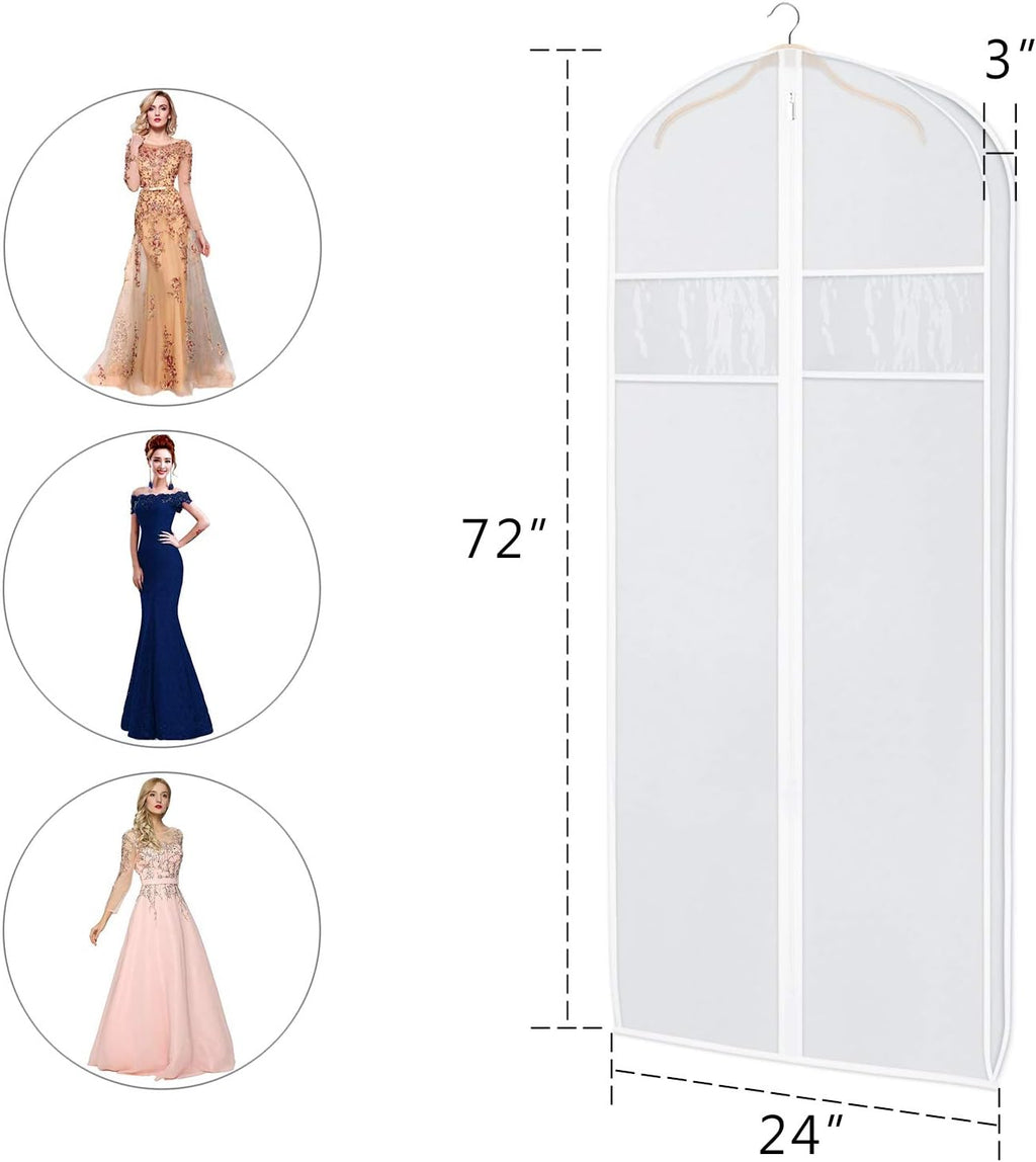 Zilink Dress Garment Bag for Storage Dress Cover Bag for Long Dresses 72 in | 3 in Gusseted, Clear Window, Dress Protector Bag for Long Evening Dresses, Fur Coat, Long Dress, Gown Closet Storage, 2 Pack