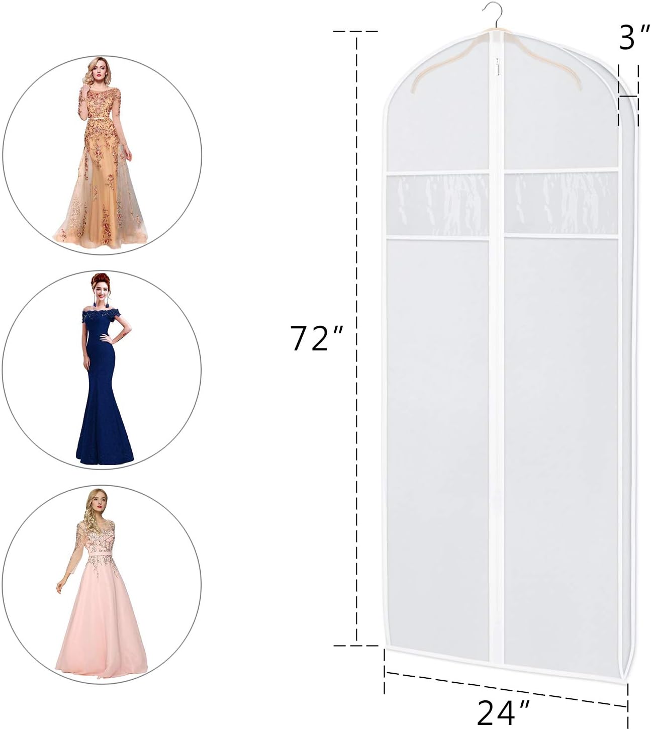 Zilink Dress Garment Bag for Storage Dress Cover Bag for Long Dresses 72 in | 3 in Gusseted, Clear Window, Dress Protector Bag for Long Evening Dresses, Fur Coat, Long Dress, Gown Closet Storage, 2 Pack