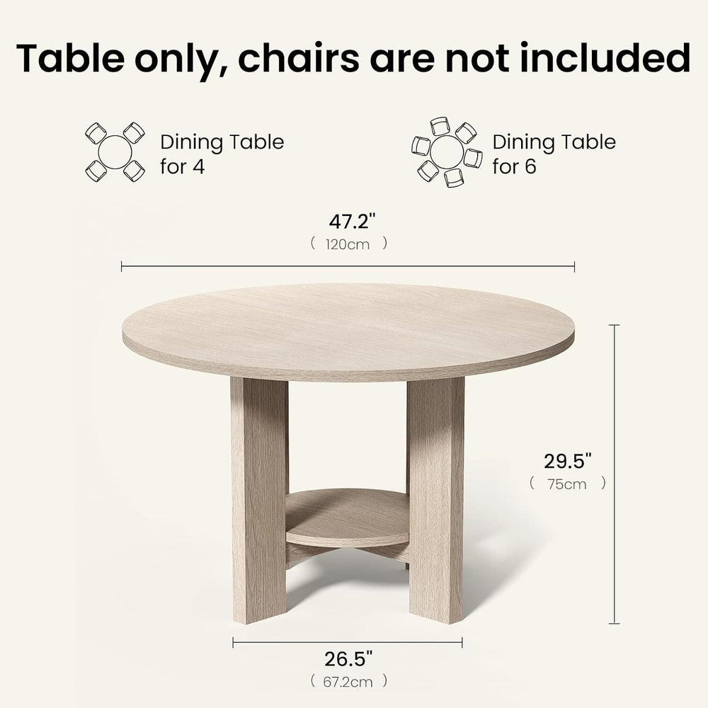 ModernMate 47 Inches Round Dining Table for 4-6 People, Wood Circle Kitchen T...