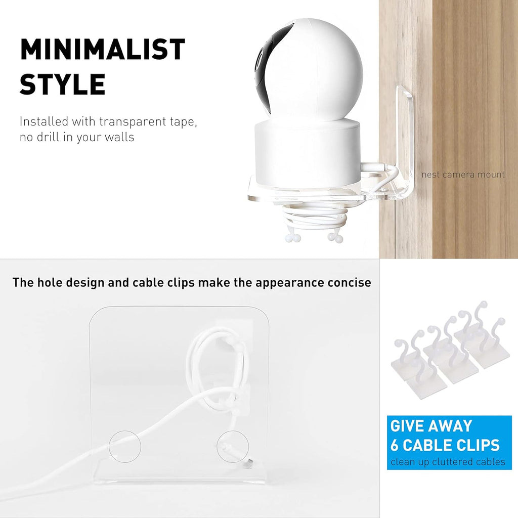 OAPRIRE Acrylic Floating Wall Shelves Set of 3 for Security Cameras, Baby Monitors, Speakers - Universal Small Wall Shelf with Cable Clips, 10-Piece Strong Tapes, No Drill (Clear)