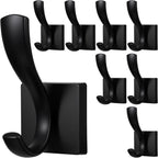 8 Pack Wall Hooks Heavy Duty Towel Robe Coat Hooks for Bathroom Bedroom Entryway with Mounting Hardware Rustproof Aluminum Alloy Black