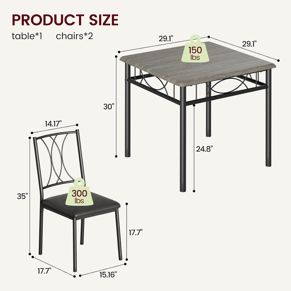 Dining Table Set for 2, Kitchen Table with 2 Upholstered Chairs, Wood 3-Piece...