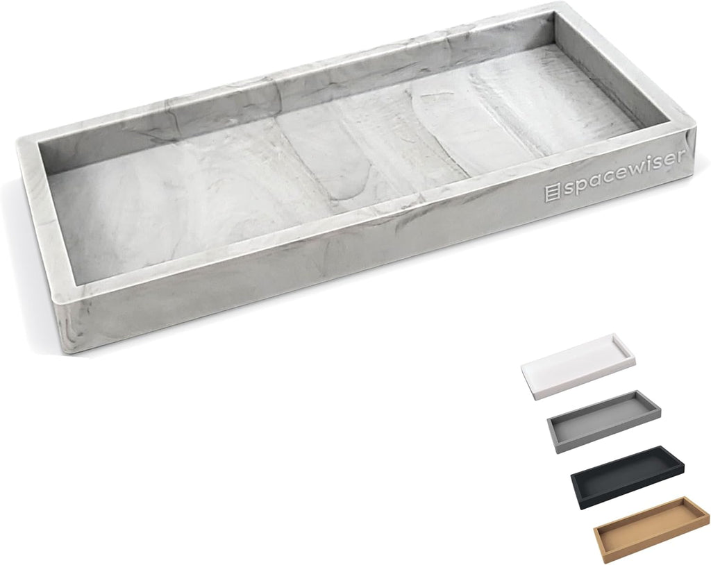 Countertop and Vanity Tray - Small 7.7” Silicone Tray for Soap Dispenser Bottles, Sponge Holder for Kitchen Sink Caddy Organizer, Bathroom Trays, Dish Soap Holder for Kitchen Counter, Keys