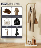 Coat Rack, L-Shaped Freestanding Metal Clothes Stand with Sintered Stone Base, Stable & Sturdy Storage for Coats, Hats, Bags, and Scarves, Ideal for Entryway, Office, and Bedroom, 15.7" x 9.8" x 67"