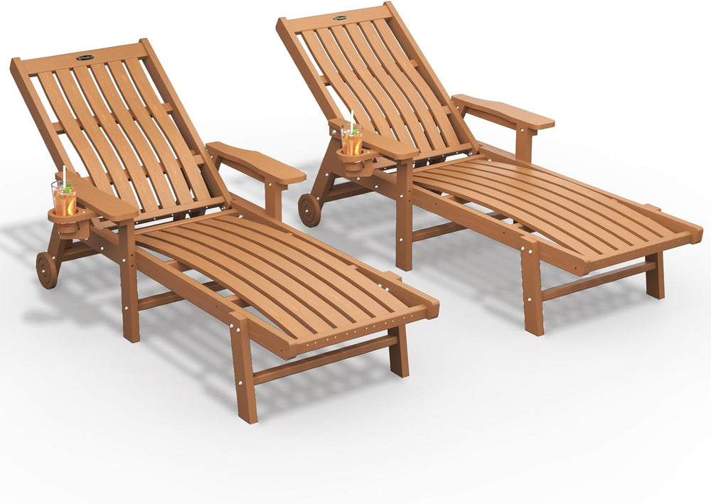 Outdoor Chaise Lounge Chair Set of 2,HDPE lounge chair outdoor with Wheels | ...