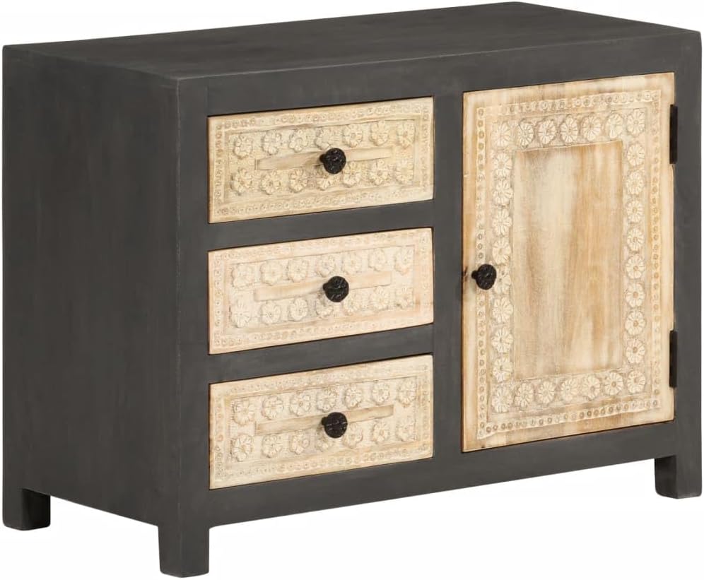 Modern Grey and White Sideboard with 4 Storage Compartments and 3 Soft-Close ...