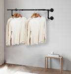 Clothes Rack, Industrial Wall Pipe Clothing Rack for Hanging Clothes, Wall Mounted Heavy Duty Space Saving Garment Rack, Multi-Purpose Clothing Hanging Rods for Closet Storage, Black, 2Pcs