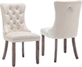Kiztir Velvet Dining Chair Set of 2, Modern Kitchen Chairs with Nailhead Trim, 2 Pieces Upholstered Dining Room Chairs for Living Room, Bedroom (Beige)
