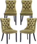 Velvet Dining Chairs Set of 4, Tufted Upholstered Dining Room Chairs with Back Ring Pull, Nailhead Trim and Solid Wood Legs, Modern Dining Chairs for Dining Room, Kitchen,Olive Green