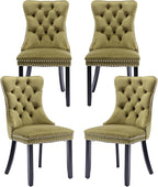 Velvet Dining Chairs Set of 4, Tufted Upholstered Dining Room Chairs with Back Ring Pull, Nailhead Trim and Solid Wood Legs, Modern Dining Chairs for Dining Room, Kitchen,Olive Green