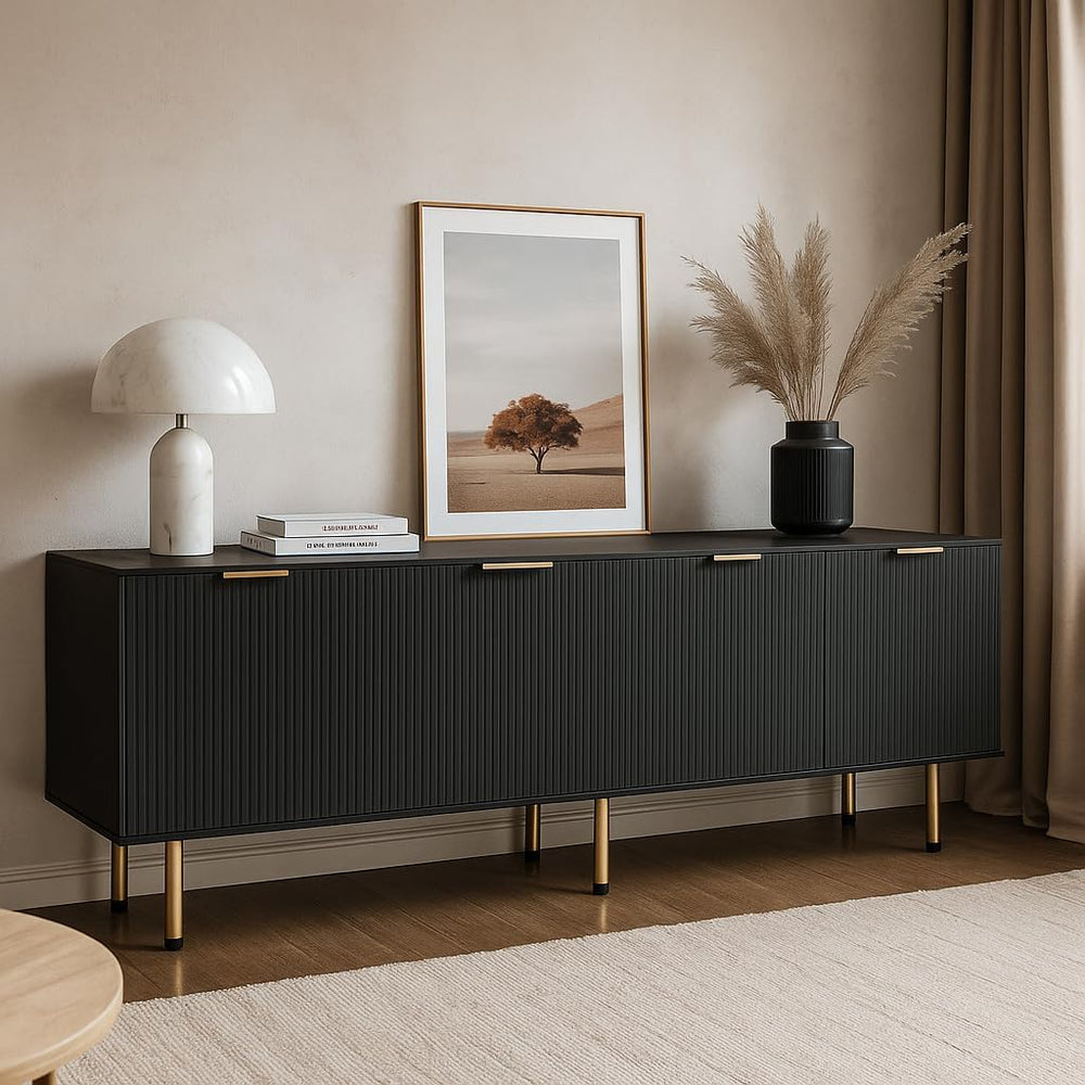 TV Stand for 80 Inch TV, Fluted TV Stand for Living Room, Mid Century Modern ...