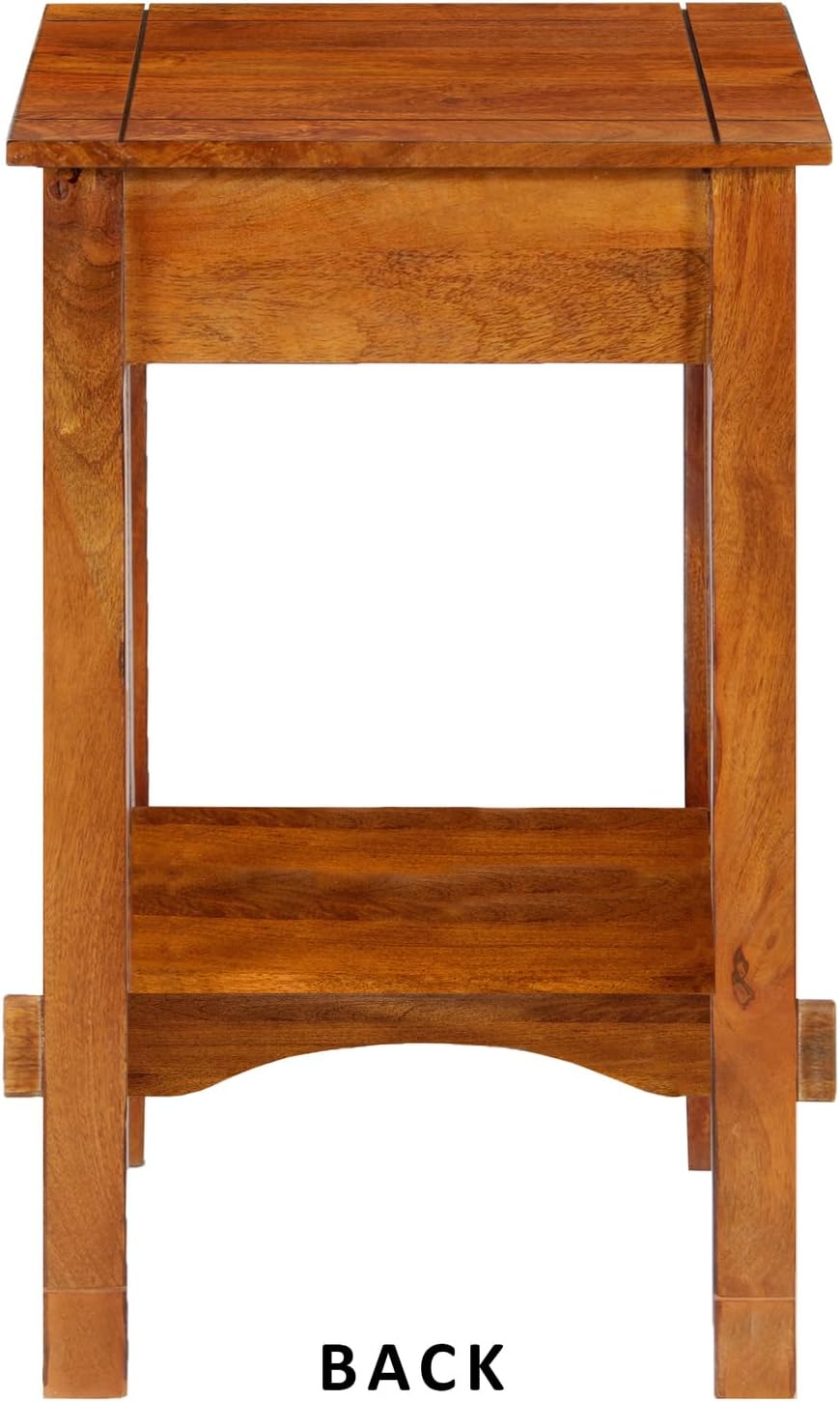 HomeStock Earthy Elements Spacious Mango Wood Telephone Stand with Slatted Si...