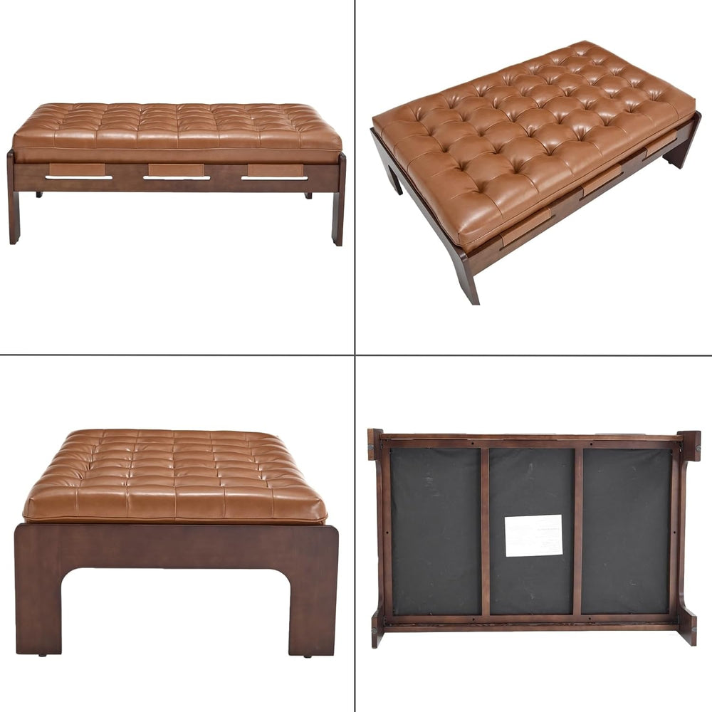 chairus 47.75" Large Rectangle Ottoman Coffee Table, Tufted Faux Leather...