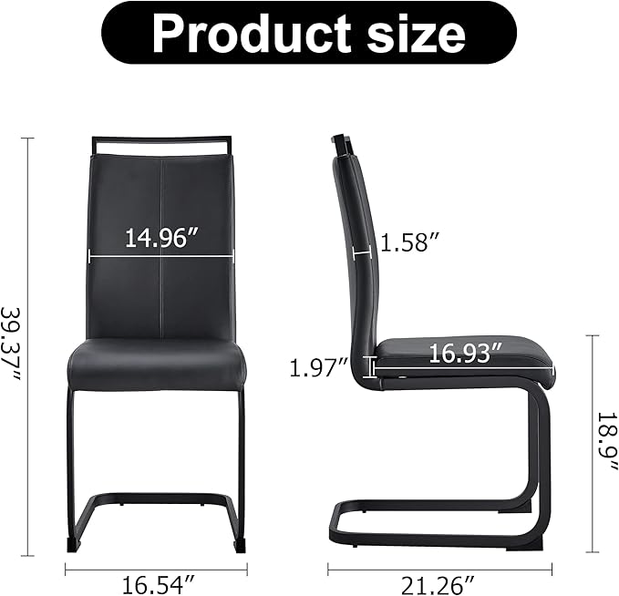 AZmac Modern Leather Dining Chairs Set of 4,Armless Kitchen Chairs,Dining Room Chairs with Upholstered Padded Seat and Sturdy Chrome Legs for Dining Room,Kitchen (Set of 4, Black-Black Leg)