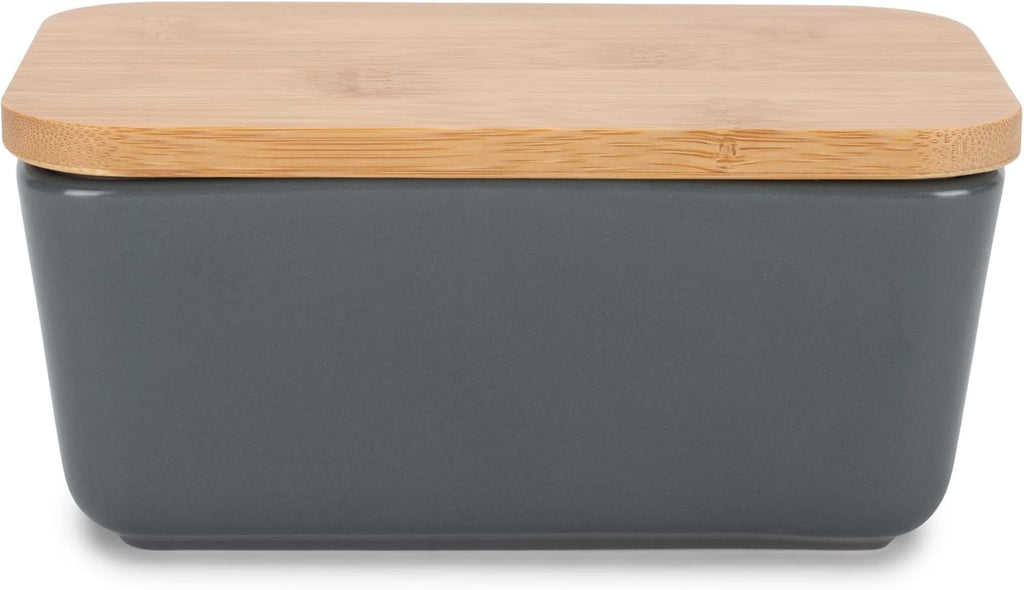 Nat & Jules Ceramic Stoneware 1/2 Pound, 2 Sticks Butter Dish with Airtight Bamboo Lid, Kitchen Accessory, Container Holder, Refrigerator Storage and Countertop Organization, Matte Grey