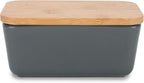 Nat & Jules Ceramic Stoneware 1/2 Pound, 2 Sticks Butter Dish with Airtight Bamboo Lid, Kitchen Accessory, Container Holder, Refrigerator Storage and Countertop Organization, Matte Grey