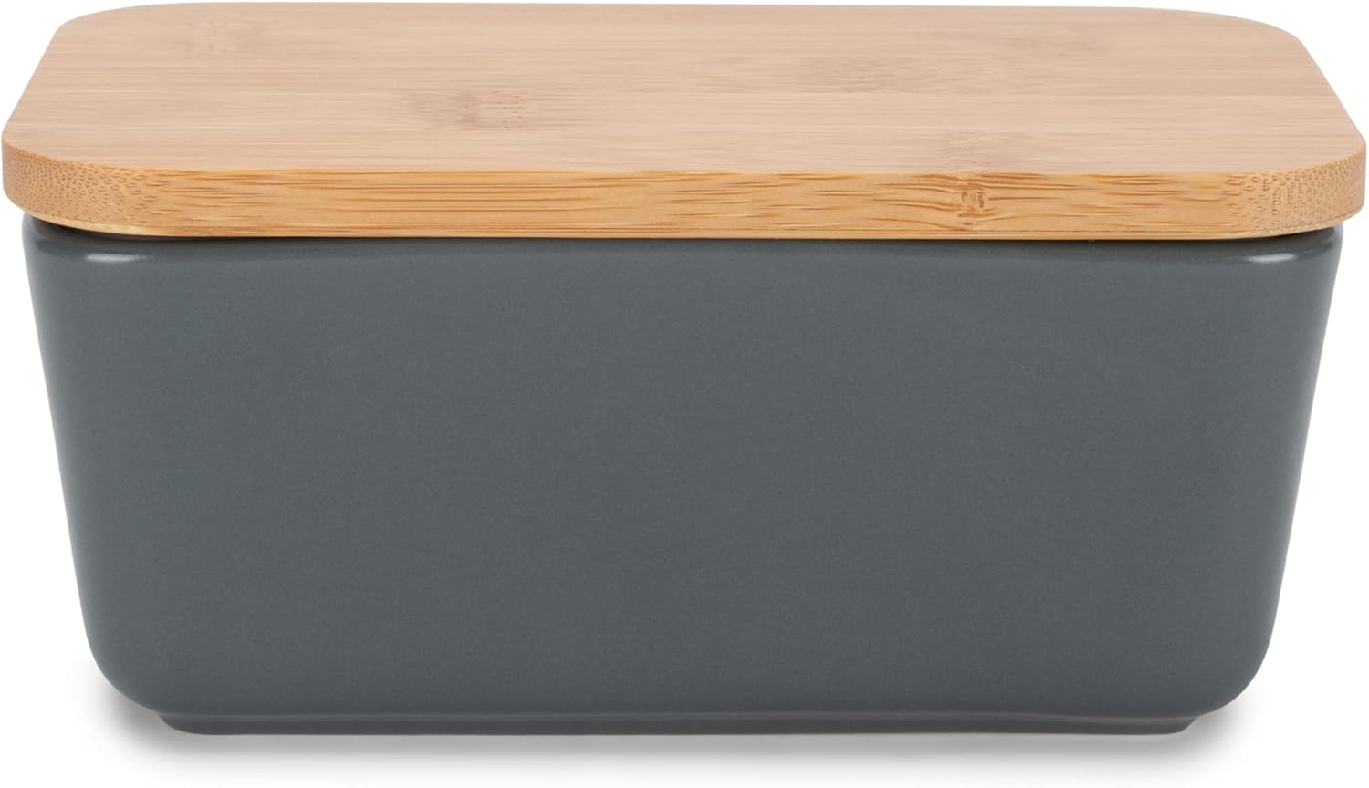 Nat & Jules Ceramic Stoneware 1/2 Pound, 2 Sticks Butter Dish with Airtight Bamboo Lid, Kitchen Accessory, Container Holder, Refrigerator Storage and Countertop Organization, Matte Grey