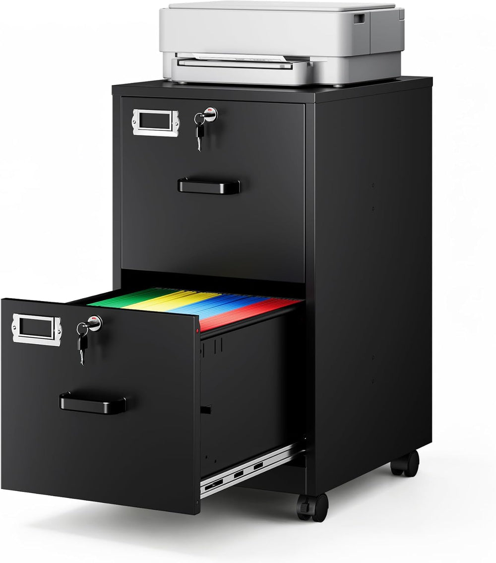 2-Drawer Rolling File Cabinet with Lock, Mobile Vertical File Cabinet for Han...