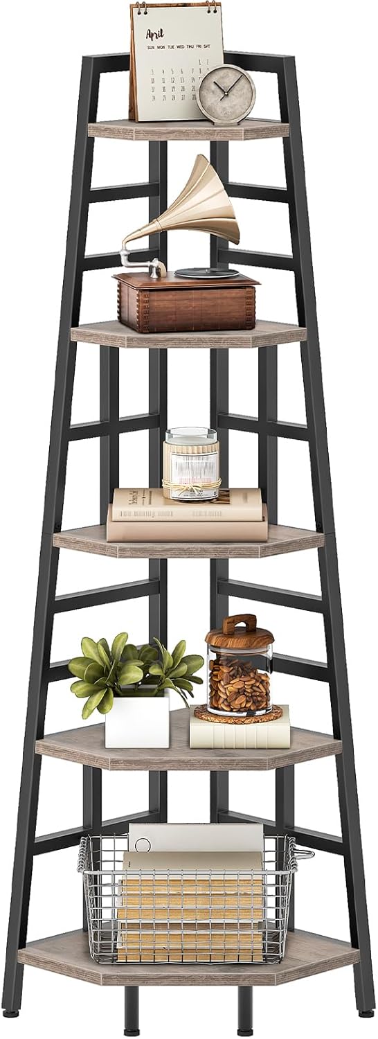 CHOEZON 70.1-Inch 5-Tier Tall Corner Shelf, Narrow Bookshelf for Small Spaces...