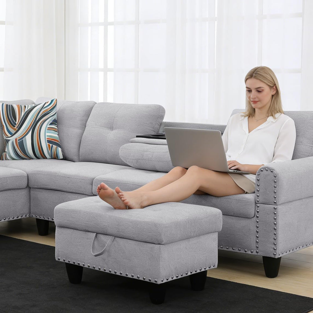 Ottoman with Storage for Living Room, 28.5'' Linen Living Room Ottoma...