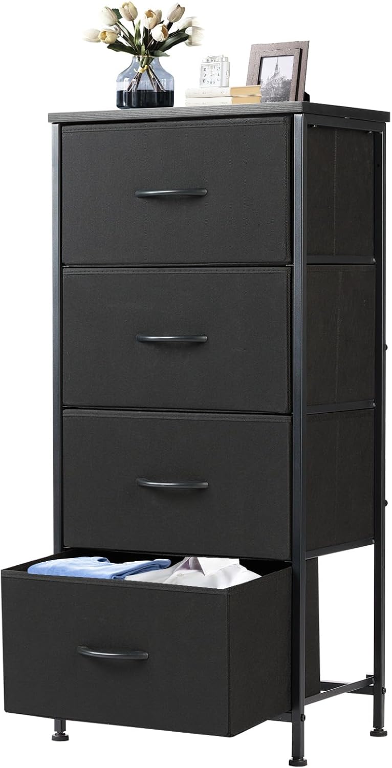 DUMOS Nightstand with 4 Drawers Bedside Table with Removable Fabric Bins Stur...