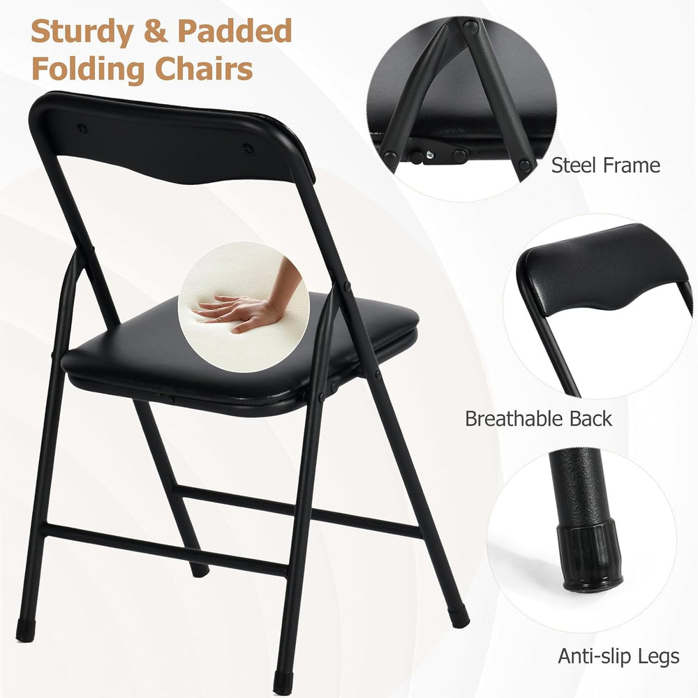 FurnitureR Folding Card Table and Chairs Set of 4, 5-Piece Foldable Dining Ta...