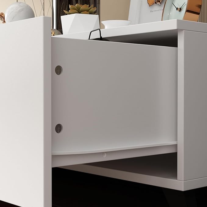 FAMAPY Modern TV Console Extendable Media Console, Adjustable Length, Contemporary Entertainment Center with Drawers and Legs, for Living Room White and Black (95”-133.9”W x 15.2”D x 13.1”H)