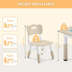 Height Adjustable Kids Table and Chairs Set (2 Chairs) for Ages 2-8 | Non-Slip Toddler Activity Table with Wipe-Clean Desktop, Montessori Learning & Art Drawing Desk for Home Preschool Classroom