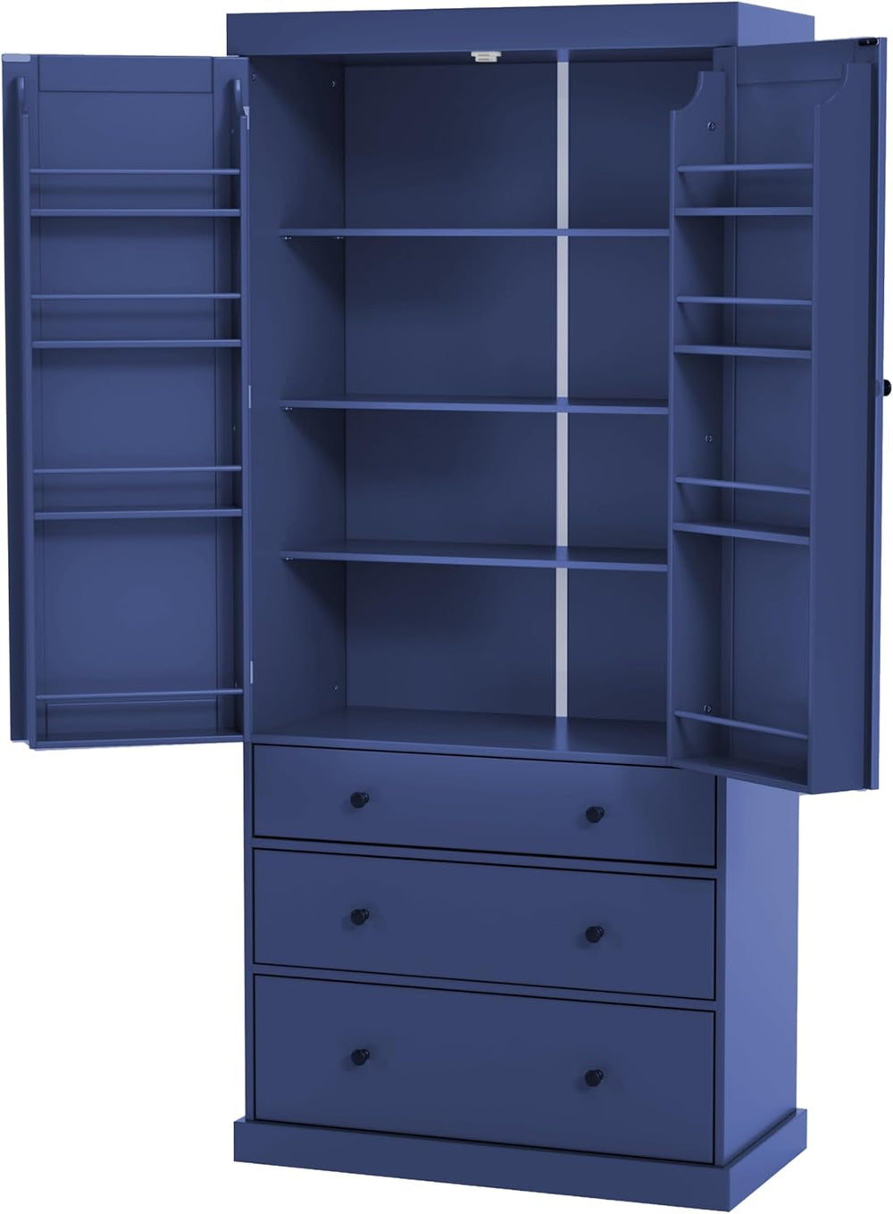 Tall Kitchen Pantry Cabinet Wood Freestanding Large Cupboard with 3 Drawers, ...