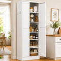 Metal Storage Cabinet, 72" Tall Kitchen Pantry Cabinet with 2 Doors and 5 Adjustable Shelves, White Steel Storage Cupboard for Dining, Office, Living Room, Bathroom