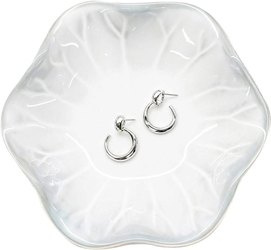 Ceramic Jewelry Tray, Ring Dish, Key Bowl Ceramic Tray 4.33 Inch, Ttrinket Dish Jewelry Dish, Desktop Decoration, Gifts for Mother Girlfriend Daughter(1Pcs-Lotus Leaf)