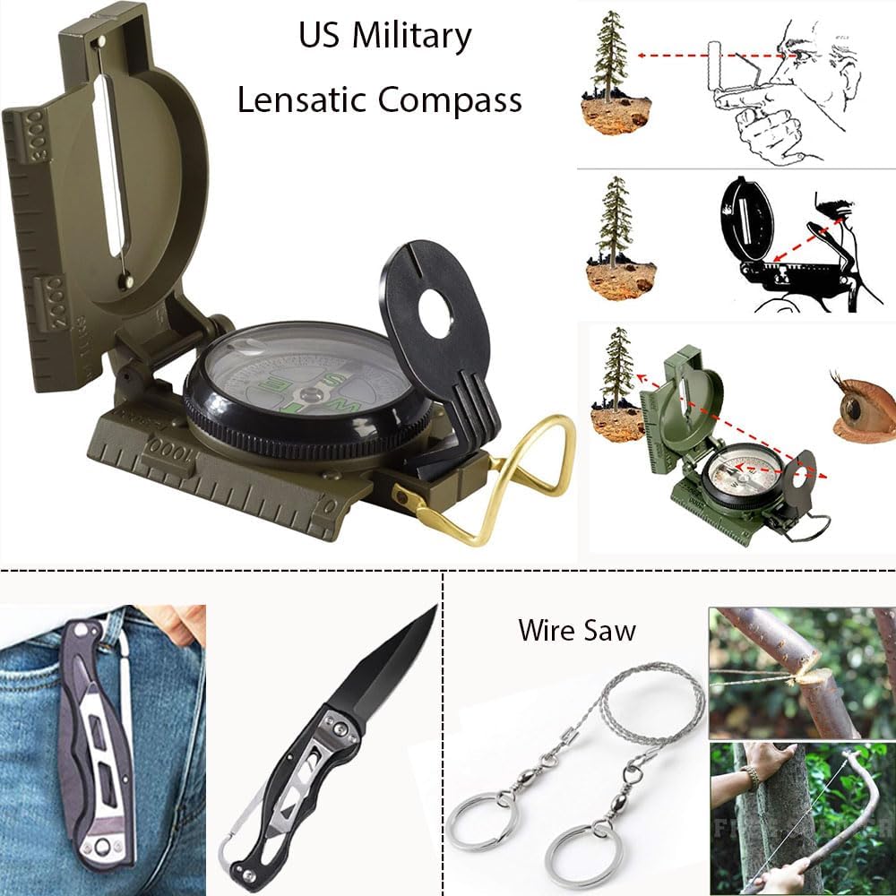 Survival Kit Emergency Supplies 298 Pcs - First Aid, Tactical Shovel, Compass...