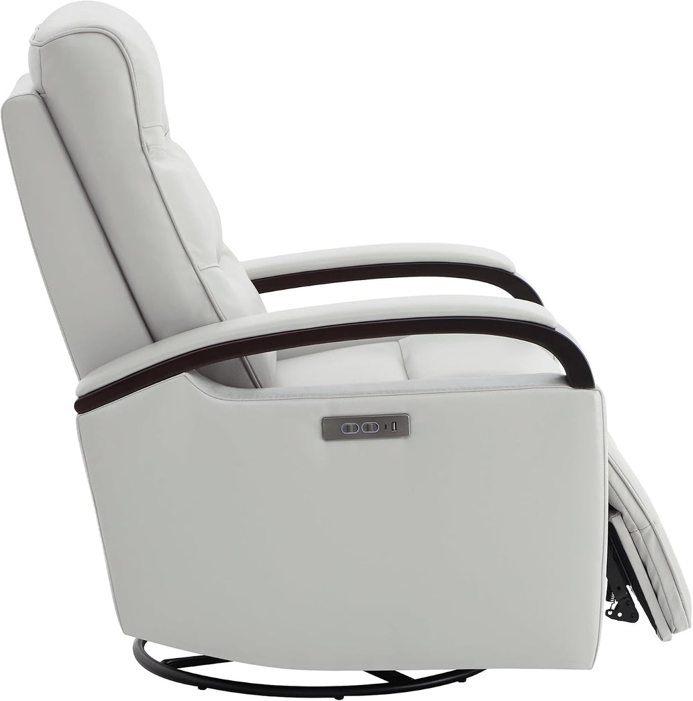 CHITA Genuine Leather Power Swivel Glider Rocker Recliner, Creamy Grey