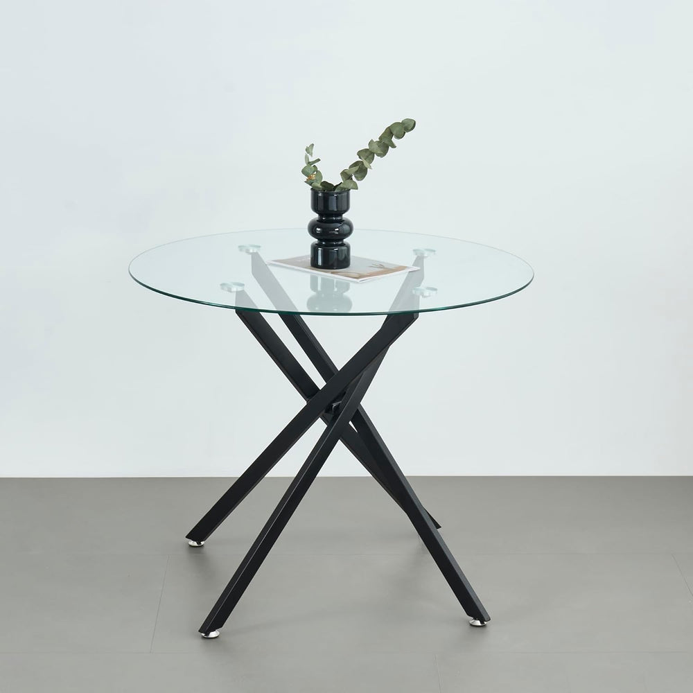 36" Round Dining Table for 4, Modern Clear Glass Kitchen Table for 4 wit...