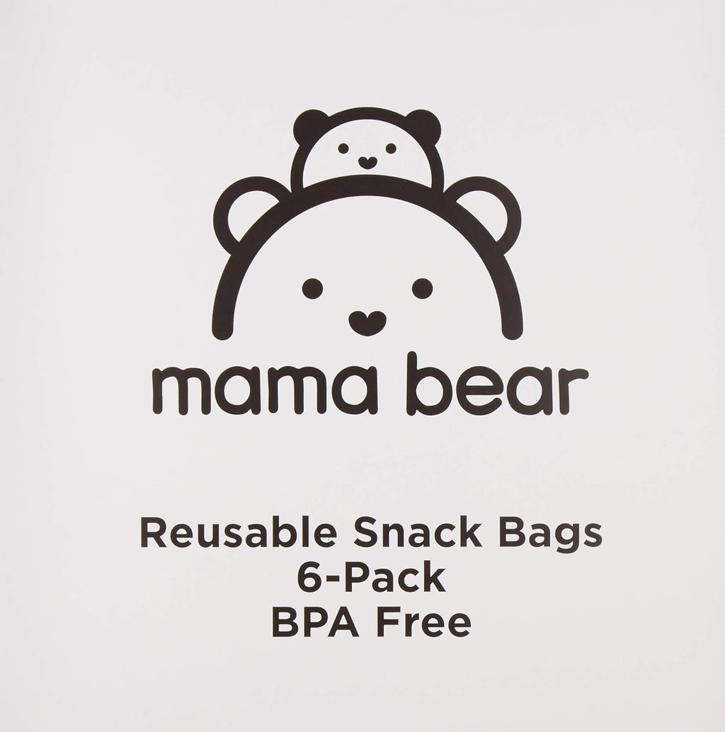 Amazon Brand - Mama Bear Reusable Snack Bags, Hook and Loop, One Size, 6-pack