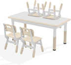 GITAWUSA Kids Study Table and Chairs Set, Height Adjustable Toddler Table and Chair Set for Kids Ages 3-8, Graffiti Desktop (Burlywood - 1)