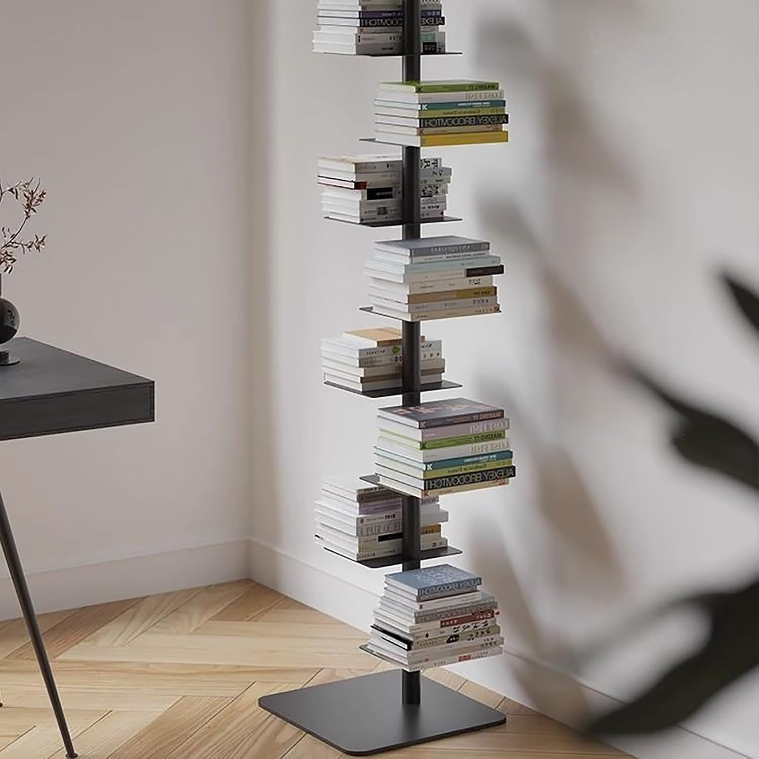 White 9 Tier Metal Bookshelf, Space Saving Narrow Ladder Shelf with Adjustable Shelves for Small Rooms, Vertical Storage Rack for Home Office Living Room Organization
