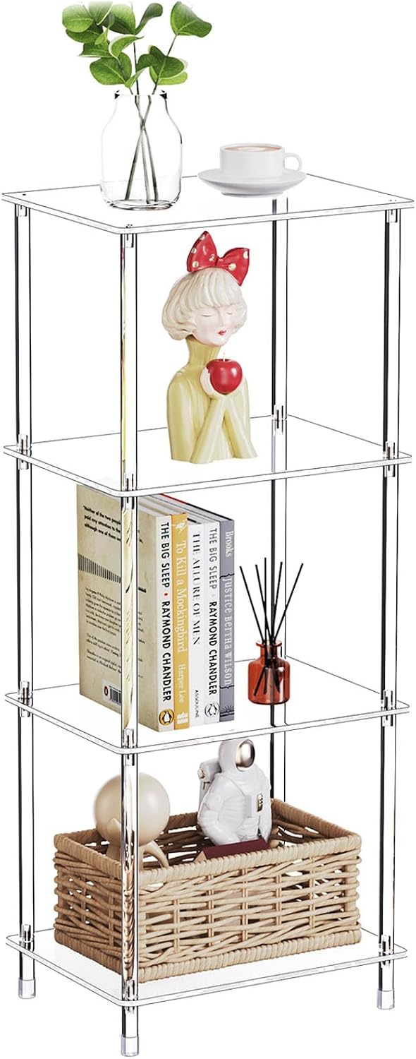 Clear Acrylic Side Table, 15.7" L x 11.8" W x 38.7" H, 4-Tier ...