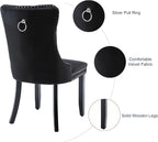 Velvet Dining Chairs Set of 2, Tufted Upholstered Dining Room Chairs with Back Ring Pull, Nailhead Trim and Solid Wood Legs, Modern Dining Chairs for Dining Room, Kitchen(Black)