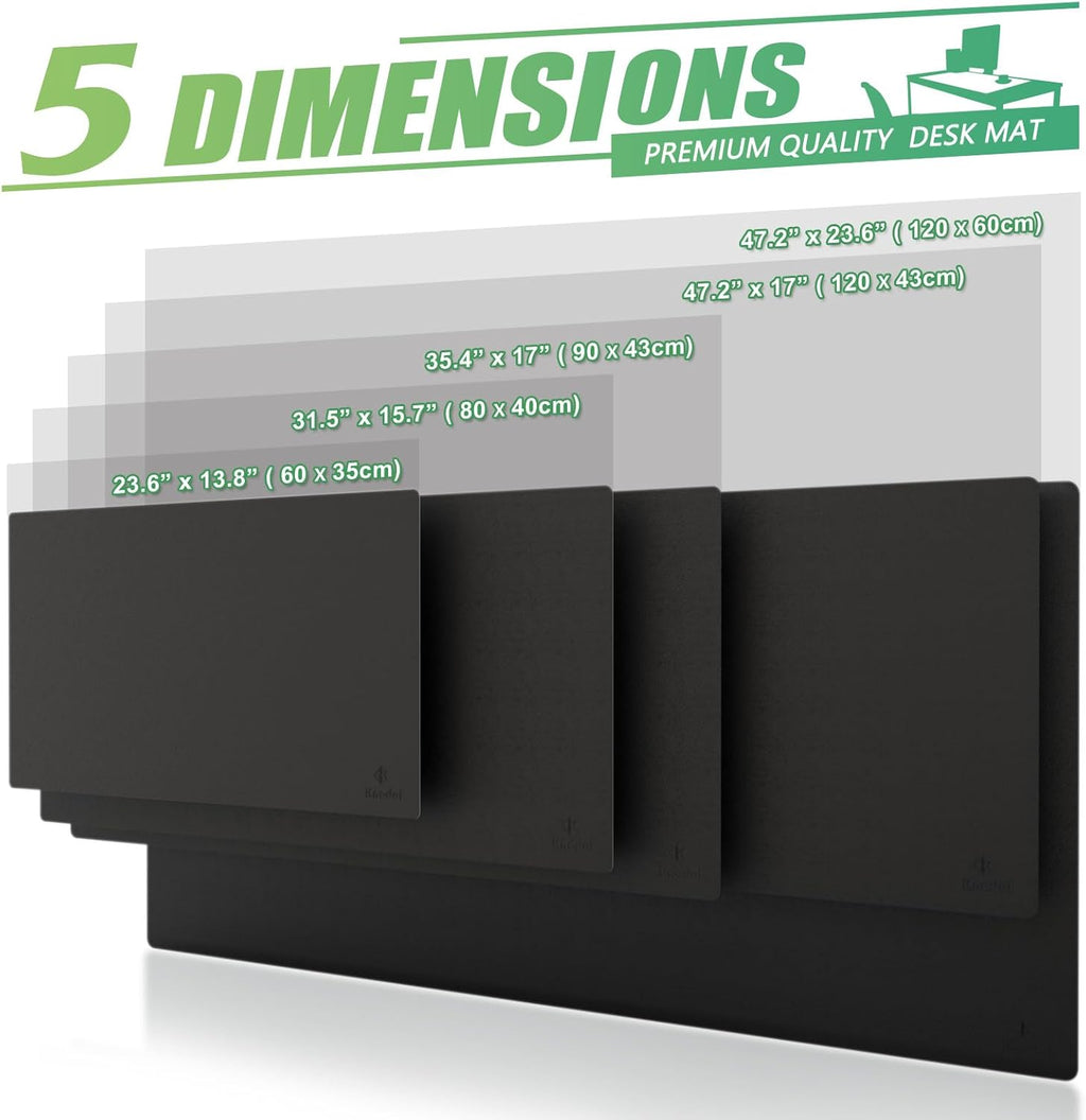 K KNODEL Large Office Leather Desk Mat, Mouse and Keyboard Pad, Computer and Laptop Mat, Desktop Protector and Cover, Writing Pad and Blotter (47.2"x17", Black)