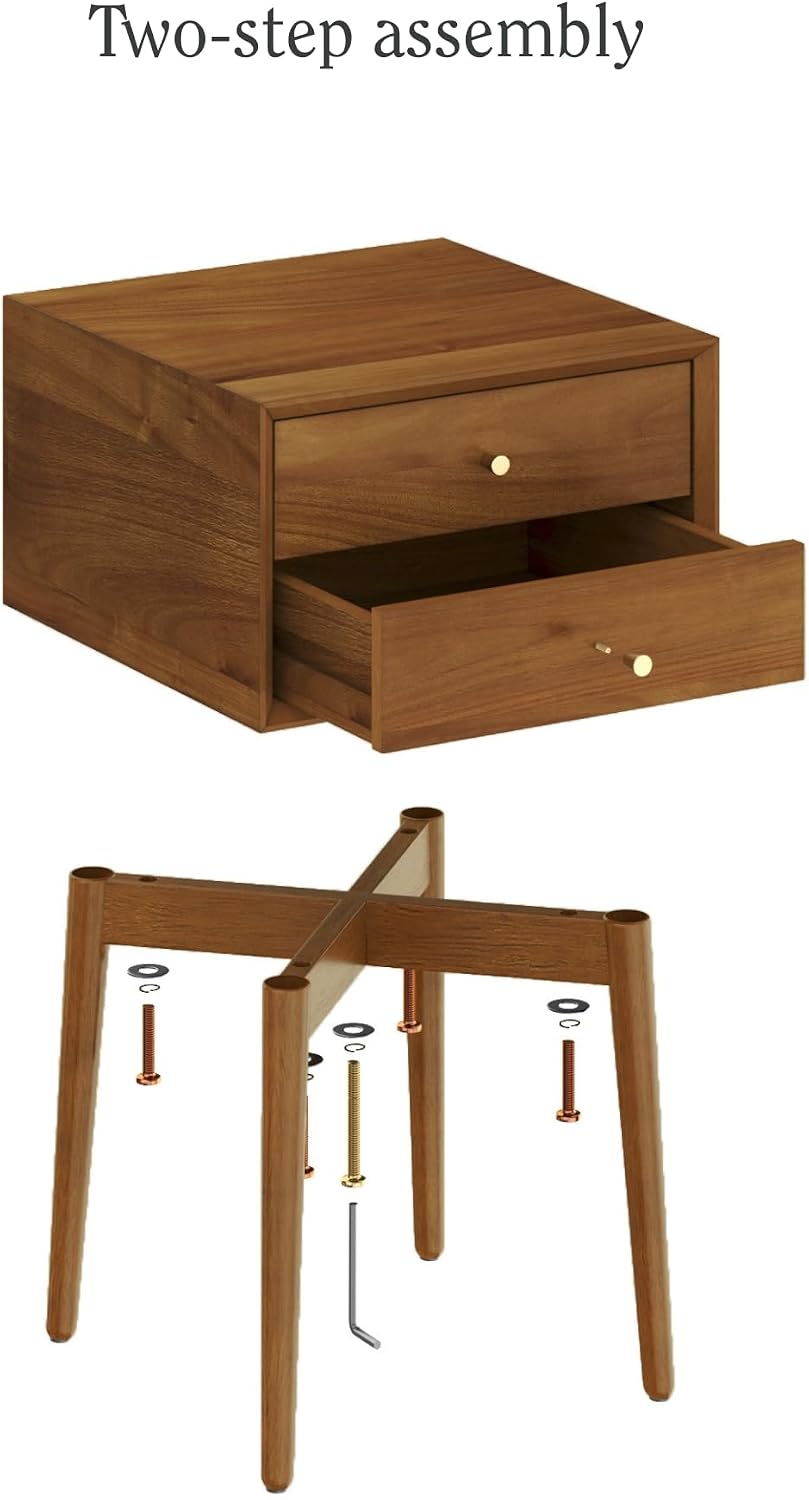 Nathan James 32704 Harper Mid-Century Oak Wood Nightstand with 2-Drawers, Sma...