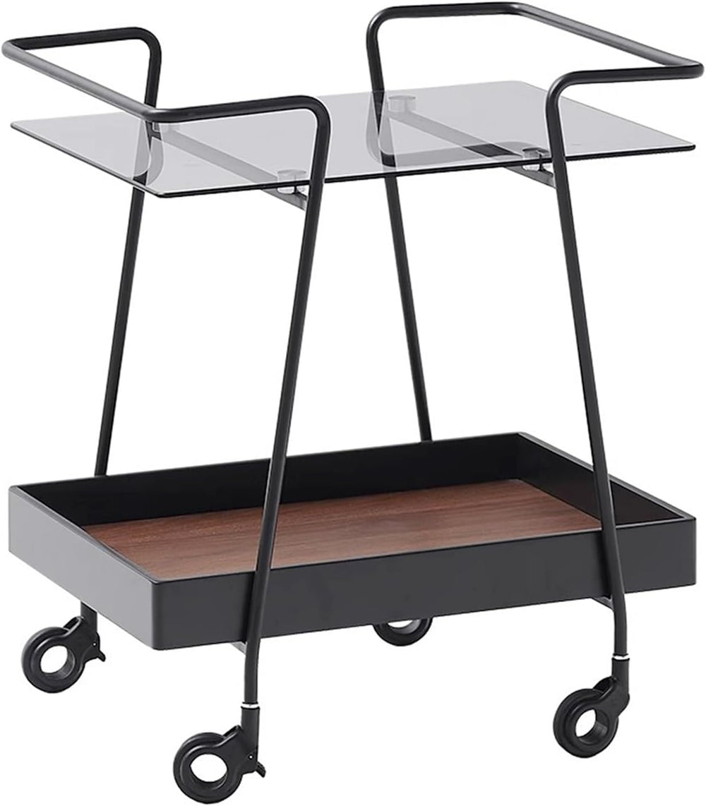 2 Tier Side Table with Wheels End Tables with Storage Shelf Storage Cart with...