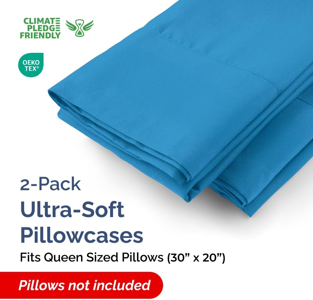 Queen Pillow Cases - 2 Pack - Super Soft Pillowcase Covers - Envelope Enclosure - Hotel Quality Pillow Protectors - Wrinkle Free, Shrink & Stain Resistant - Machine Washable - 20" x 30" (Denim Blue)