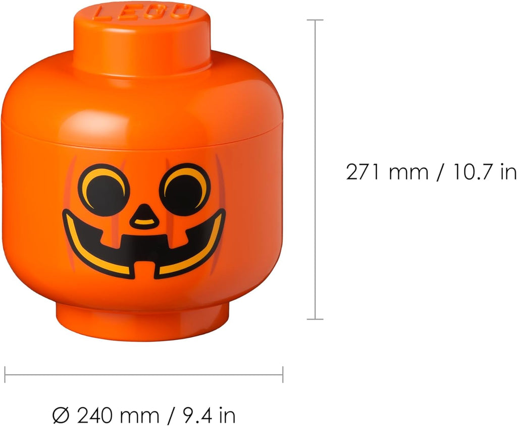 Room Copenhagen, LEGO Storage Heads Stackable Storage Container - Buildable Organizational Bins for Kid’s Toys and Accessories - 9.45 x 9.45 x 10.67in - Large, Pumpkin, Holds 500 Bricks