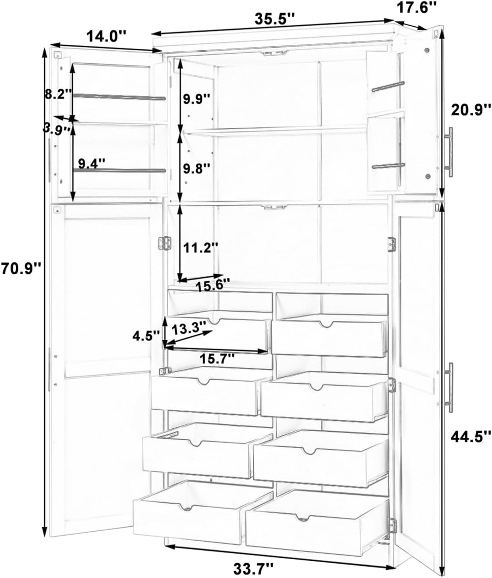 Freestanding Kitchen Pantry Cabinet, Tall Larder Cupboard Storage Cabinet wit...