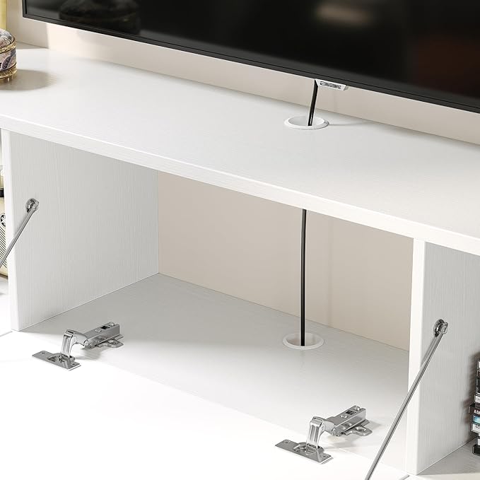 Floating TV Stand with 3 Doors, 55IN Wall Mounted TV Cabinet, Floating Media Console Entertainment Center with Storage, Under TV Shelf for Bedroom Living Room,White