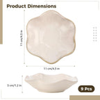 9 Pcs Ceramic Jewelry Dishes, Lotus Leaf Ring Trays, Gold Trim Trinket Tray | White glazed ceramic resists wear; 4.3x4.3x1.2 in; sloped edges prevent spills; for rings, keys & nightstand decor