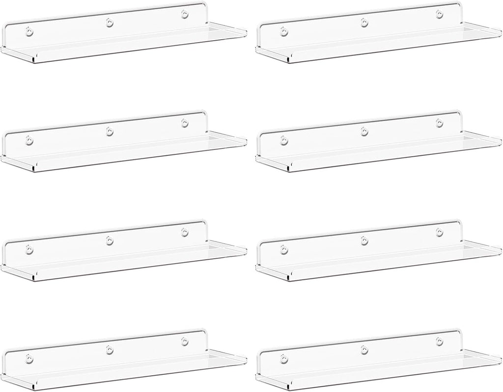 Lifewit Floating Shelves for Wall, 8 Pack Clear Acrylic Shelf 15" Room Decor for Bookcase/Vinyl Record Display/Photo/Picture in Bedroom, Living Room, Bathroom, Kitchen Storage and Organization